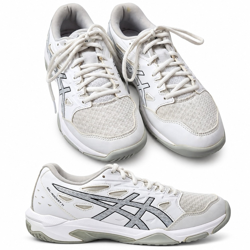 ASICS Gel-Rocket 11 Indoor Court Sneaker Wmn Sz 8.5 White Silver Mesh Pickleball
